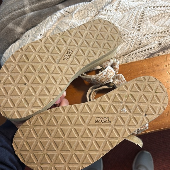 Platform Teva Floral Sandals in Cream and Brown - Picture 3 of 5